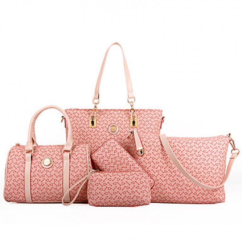 Women PU Barrel Shoulder Bag / Tote - White / Pink...