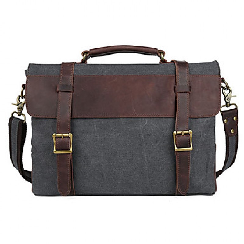 Men Cowhide / Canvas Messenger Shoulder Bag / Tote / Satchel / Laptop Bag / School Bag - Green / Brown / Gray / Khaki  
